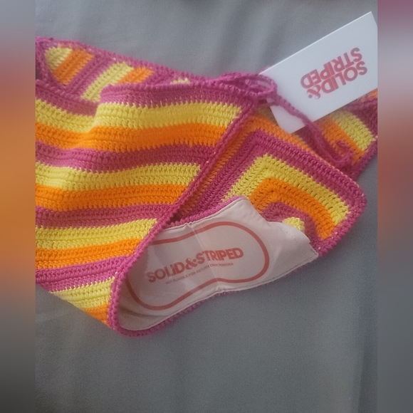 *Solid & Stiped* The Azalea 2 piece crochet swimsuit L Pink/orange/yellow - Picture 8 of 9